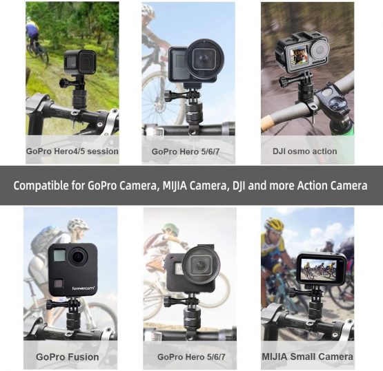 Forevercam Bicycle Mount Action Camera Handlebar, Aluminium Alloy Mountain Bike Holder 360 Degree Rotation Rack Cradle Compatible GoPro Models/Action Cameras - Image 4