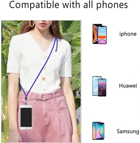 COCASES Crossbody Phone Lanyard Strap with Patch, Adjustable Nylon Neck Strap Necklace Phone Lasso Compatible with Most Smartphones (Blue) - Image 2
