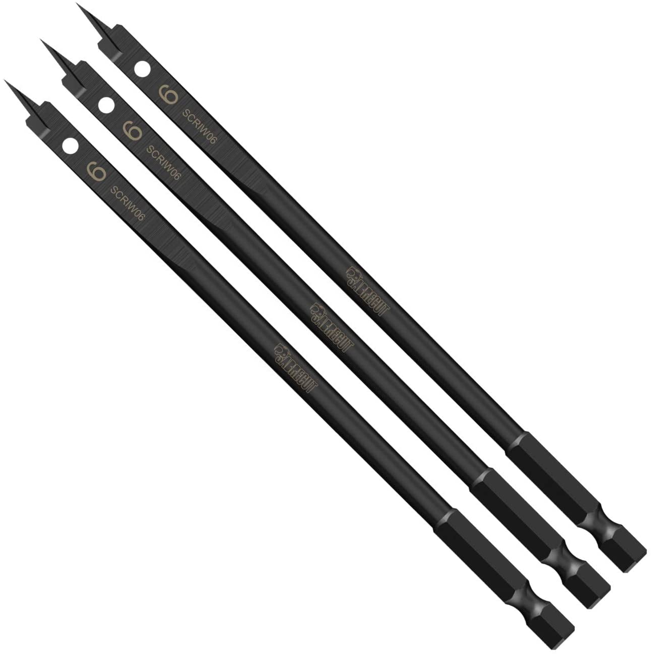 3 x SabreCut SCRIW06_3 6mm x 152mm Impact Rated Flat Wood Spade Bits for Softwood Hardwood Chipboard