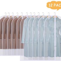 GoMaihe Clothes Cover Bags Set of 12, 60 x 120cm/6pcs + 60 x 100cm/6pcs Dress Garment Bag with Zip in Wardrobes, Moth Resistant Dustproof Waterproof Washable Suit Carrier Protector Bags for Men Women
