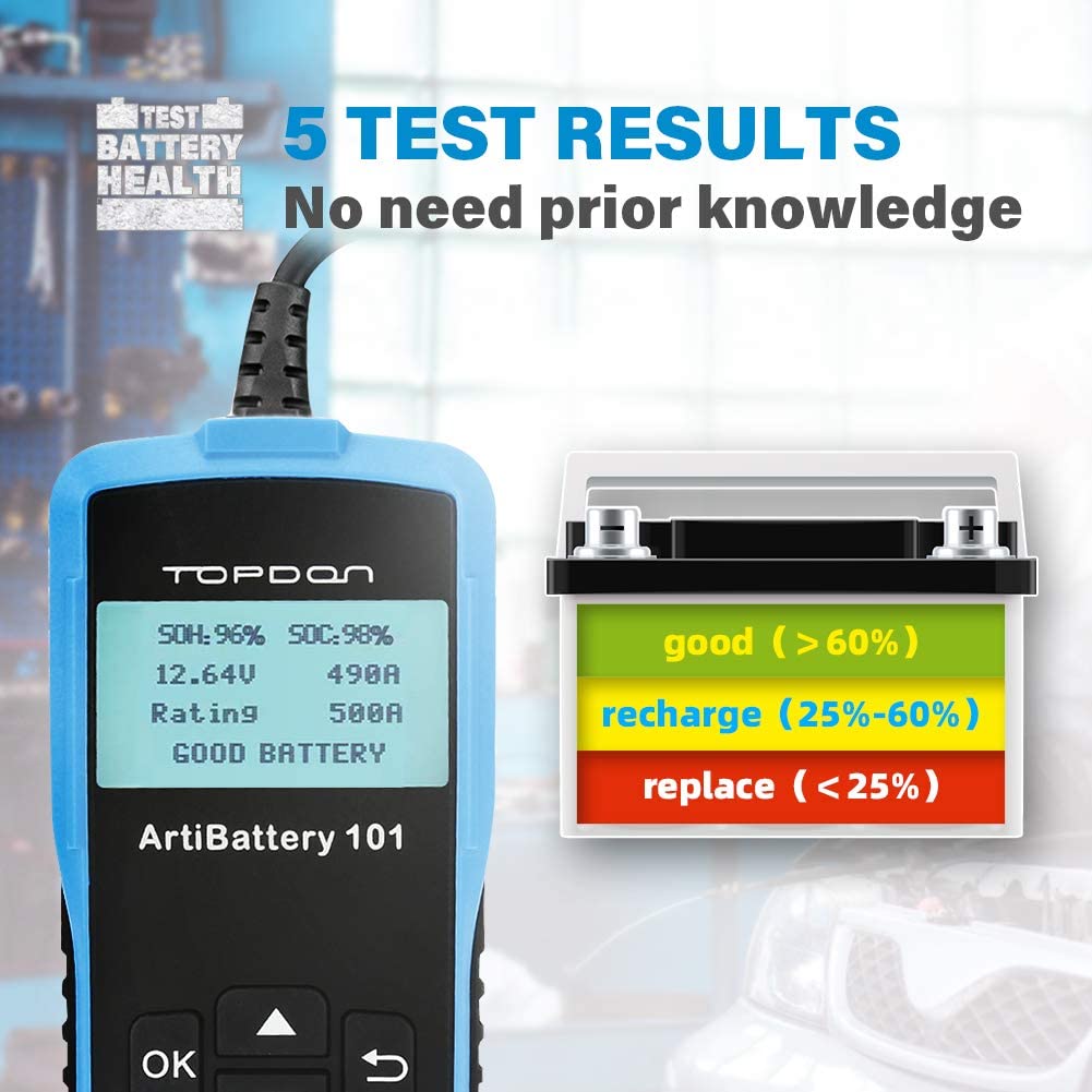 Topdon AB101 12V Automotive Car Battery Tester 100-2000 CCA Professional Load Analyzer and Alternator on Cranking System and Charging System Scan Tool for cars/SUVs/Light Trucks - Image 3