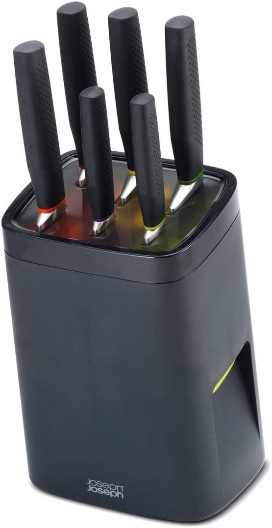 Joseph Joseph 10125 LockBlock, Self-Locking Knife Block with 6 Knives, Black