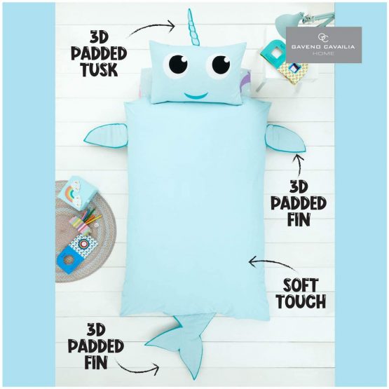 Gaveno Cavailia 3D Panel Kids Duvet Set Narwhal Single Padded Feature Animal Shaped Bedding 2 Piece Printed Reversible Bedlinen Easy Care DuvetCover Bedset 1 Quilt Cover and 1 Pillow Case - Image 4
