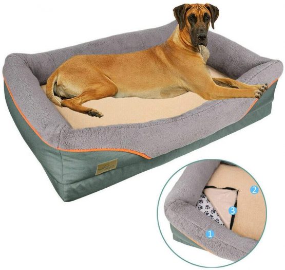 Bingopaw Large Memory Foam waterproof Dog Bed, Fleece Soft Couch Dog Bed Comfortable Pet House Bed with Cotton-padded Bolster and Removable Cover - Image 4