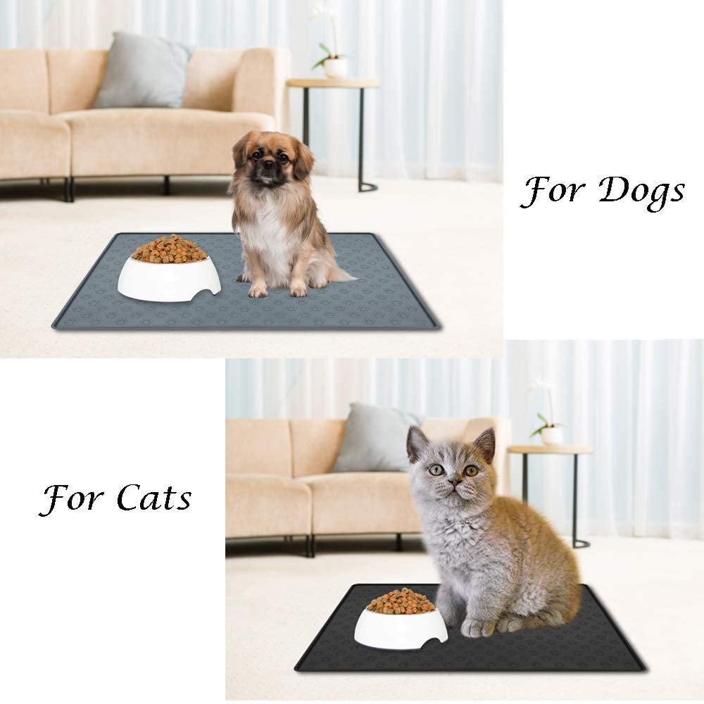 MOACC Dog Food Mat, Silicone Pet Feeding Mat, Non Slip & Waterproof Bowl Mat for Dog and Cat 47 x 30 cm, Grey Paw Pattern - Image 2