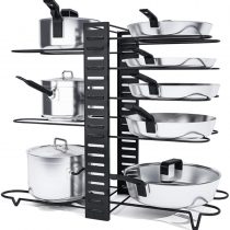 Pot Rack Organizer, Astoryou 8 Tiers Pan Rack Holder Stand Detachable Pot Lid Rack Length Adjustable Shelf Cookware Holders Cabinet Pantry with 3 DIY Methods for Kitchen Counter and Cabinet,Black