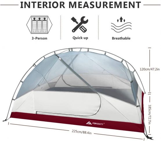 Forceatt Camping Tent 2-3 Person, 2 Doors Ventilation Double Layer Waterproof Lightweight Backpacking Tent with Carry Bag, 3-4 Seasons, Easy Set Up, Ideal for Camping, Hiking & Outdoor. - Image 3