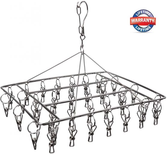 WEERSTONE, Stainless Steel Sock Dryer, Rotary Hook, Windproof, Clothes Hanger for Socks, Underwear, Bras, Baby Clothes, Gloves (36 Pegs) 1 Pack