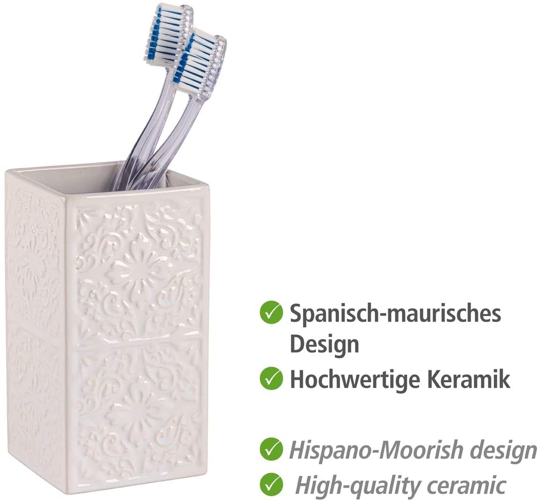 WENKO 22649100 Toothbrush tumbler Cordoba White - holder for toothbrush and toothpaste Ceramic, 6.5 x 12 x 6.5 cm, White - Image 2