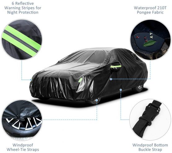 Car Cover Full Car Cover Dirt-Repellent Car Garage Dustproof Car Cover Full Garage Waterproof Car Cover for Car Winter and Summer (4.85 * 1.85 * 1.50m/ Sedan / 210T Black) - Image 4