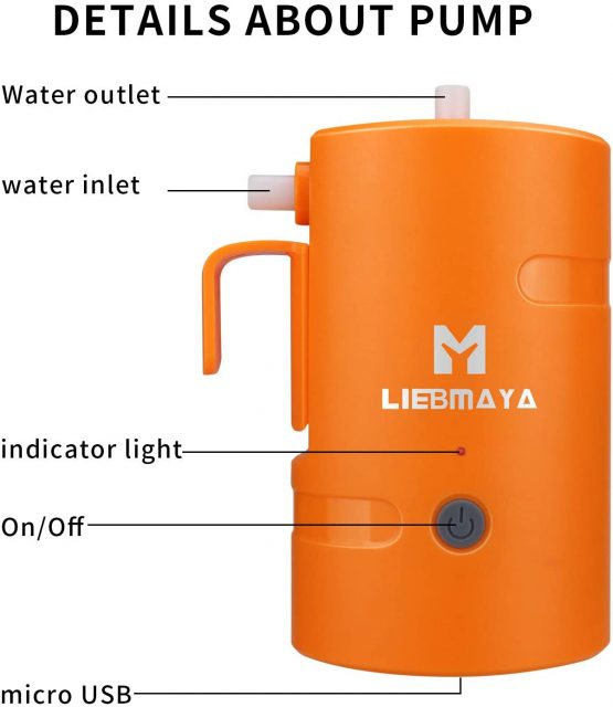 LIEBMAYA Portable Outdoor Shower, 4400mAh Battery Powered USB Rechargeable Pump，Handheld Outdoor Shower Head for Camping, Hiking, Traveling, IPX7 Waterproof - Image 4
