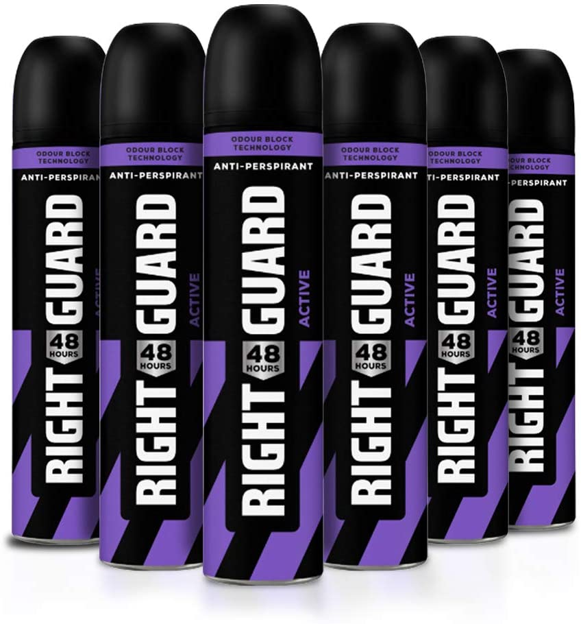 Right Guard Mens Deodorant, Total Defence 5 Active Protection Anti-Perspirant Spray, Multipack 6 x 250 ml