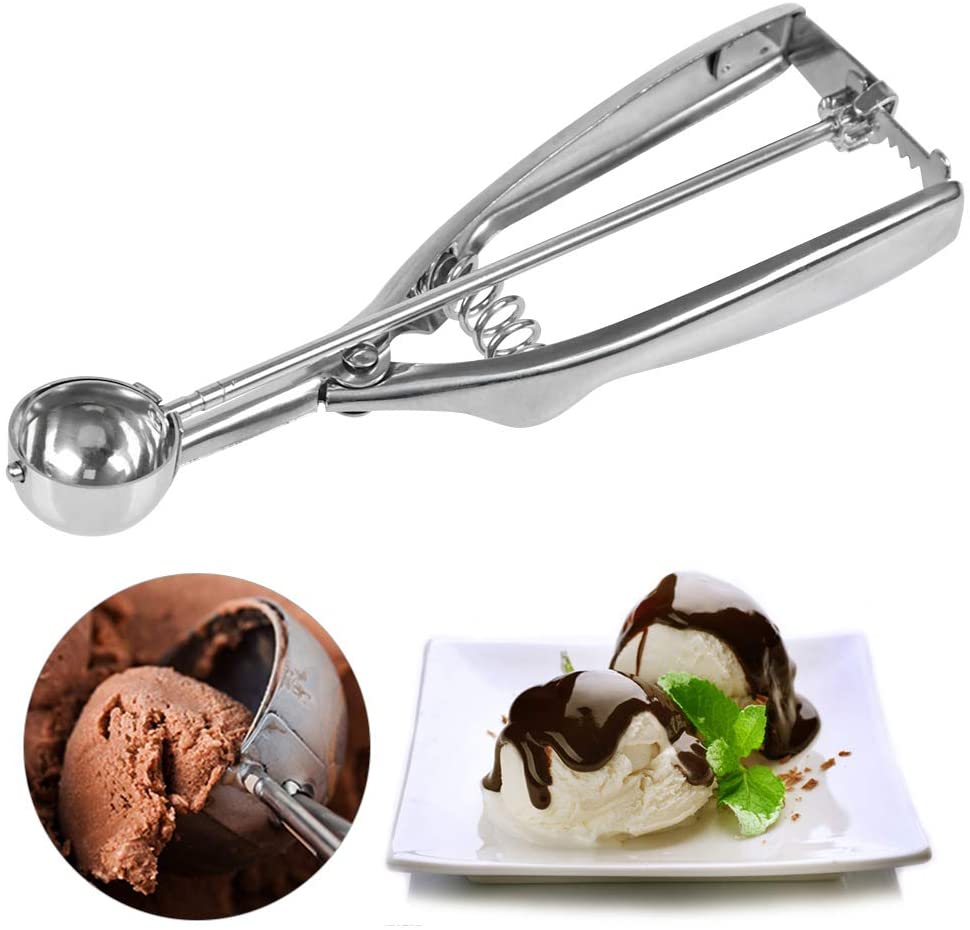 FOCCTS Ice Cream Scoop Stainless Steel Cookie Scoop with Trigger, Used for Fruit Ice Cream, etc, As Shown, 25mm