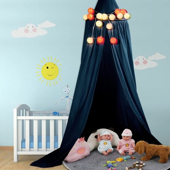 ZJchao Children Bed Canopy Round Dome Mosquito Net Hanging Curtain Baby Kids Bedroom Accessories (Dark blue)