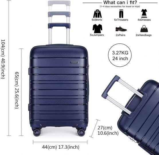 Kono Lightweight Polypropylene Medium Check in Luggage with 4 Spinner Wheels TSA Lock YKK Zipper Hard Shell Travel Trolley Suitcase (Black, 65cm 66L) - Image 2