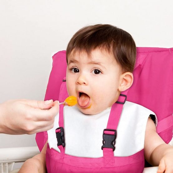 Vine Easy Seat Portable Travel High Chair | Adjustable, Safety, Washable | Toddler High Chair Seat Cover | Convenient Cloth Travel High Chair Fits in Your Handbag | Grey (Pink) - Image 4