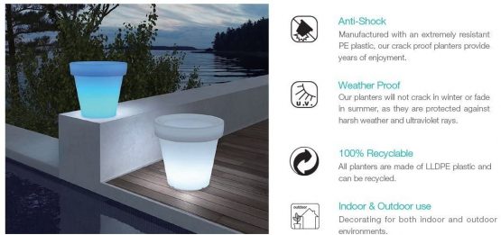 GreenBrokers Multi Changing LED Illuminated Planter (16 Colours) with Remote Control – (Height: 20 cm) - Image 3