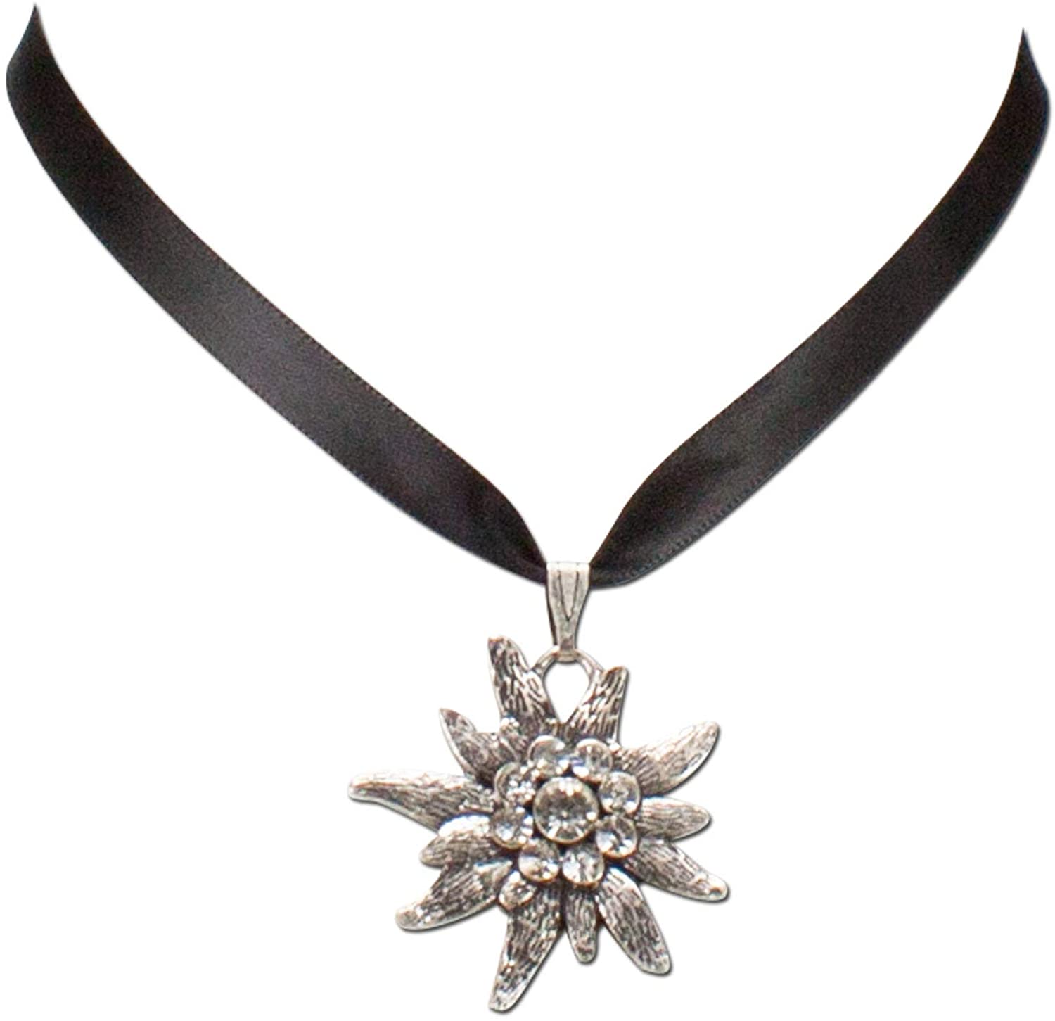 Satin Cord Necklace Costume Jewellery with Rhinestones Edelweiß Traditional Garbs Jewelry Wholesale (Black) *, Satin Chain