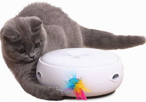 Pettom Interactive Cat Toys with Electronic Rotating Feather Automatic Ambush Cat Toy 3 Speed Modes Play Randomly Stimulates Cat's Senses & Instincts (Included Battery&Replace Feather)