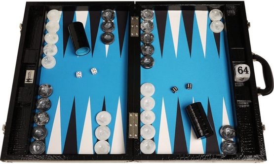 Wycliffe Brothers Tournament Backgammon Set, Black with Blue Field - Gen III