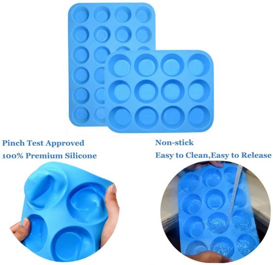 2-Pack Silicone Muffin Tray Set–Regular 12 Cups and Mini 24 Cups Cupcake Baking Tray,BPA Free,Non Stick,Heat-Resistant,with Bonus 1 Silicone Spatula & 1 Oil Brush(Red) - Image 4