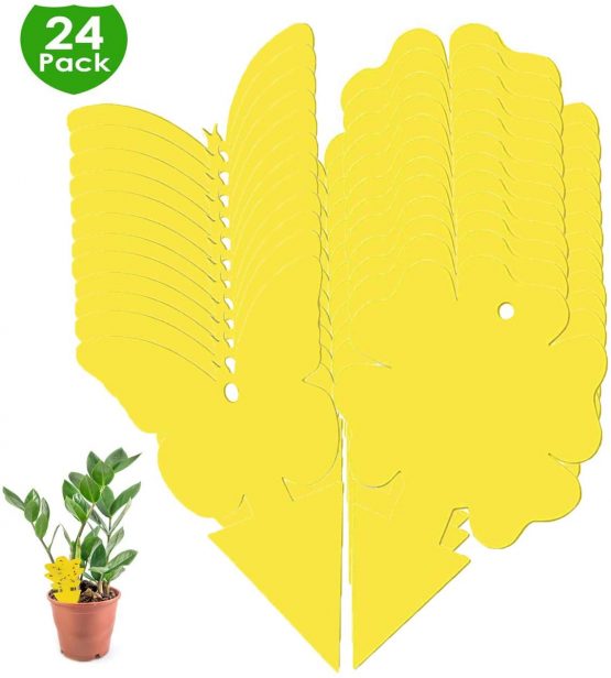 SoulQ Dual-Sided Yellow Fruit Fly Sticky Pest Control Traps for Mosquitos Whitefly Fungus Gnat Leafminer Aphid Small Insects-Houseplant Bug Catcher(Butterfly Flower 12Pcs).