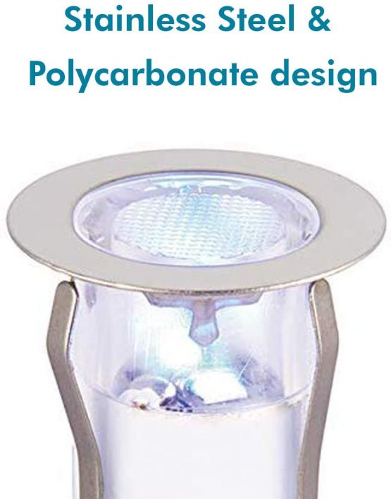 Pack of 10 x Saxby Ikon 30mm Round Polished Stainless Steel Bathroom IP67 Outdoor Recessed Garden Decking Blue LED Light Kit - Image 3