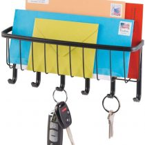 mDesign Mail Holder with Key Hooks - Modern and Practical Mail Basket with Key Storage - Mail Organiser Basket with Key Hanger - Matte Black