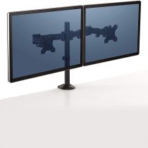 Fellowes Reflex Series Dual Monitor Arm - Ergonomic VESA Compliant Adjustable Stand with Tilt, Swivel, Rotation Functions - Cable Management System, Max Monitor Size 27", Max Weight 8KG - Black
