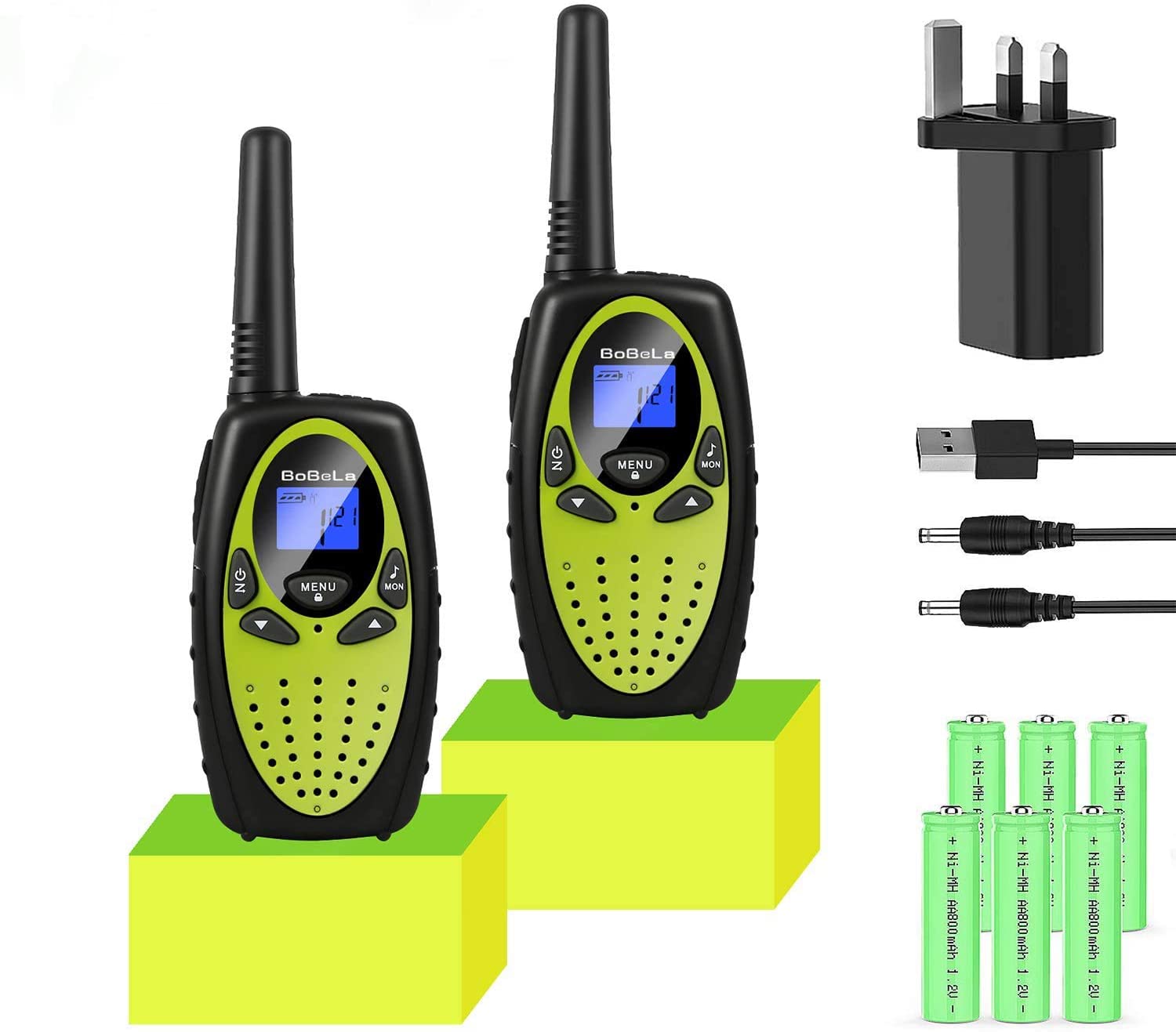 Bobela Rechargeable Walkie Talkie for Kids 8 Channels 2 Way Radio with ...