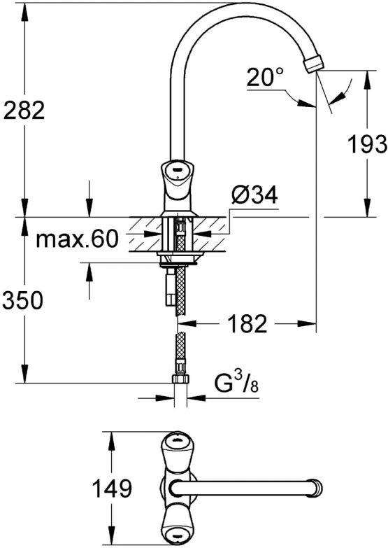 GROHE Costa S 31067001 Sink Mixer Tap - Image 2