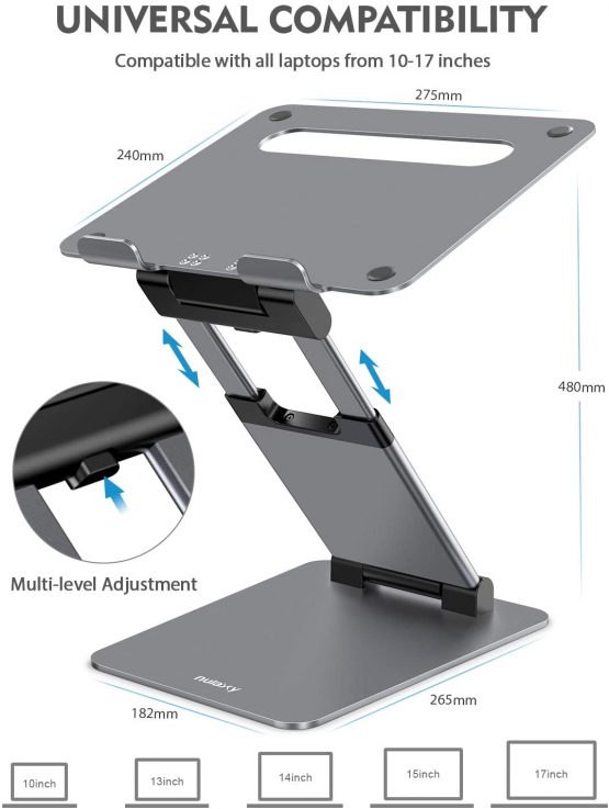 Nulaxy Laptop Stand, Adjustable Laptop Stand Ergonomic Stand Laptop Holder, Adjustable Height from 2.1" to 21", Supports up to 22lbs, Compatible with MacBook, All Laptops Tablets 10-17"(Space Grey) - Image 3