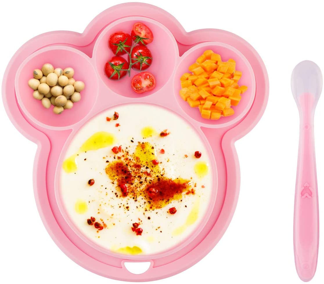 ANBET Baby Silicone Plates Toddler Divided Plate with Soft Spoons