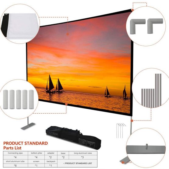 Projector Screen with Stand 100 inch 16:9 HD 4K Outdoor Indoor Projection Screen for Home Theater 3D Fast-Folding Projector Screen with Stand Legs and Carry Bag Projection Movie Wrinkle-Free - Image 4