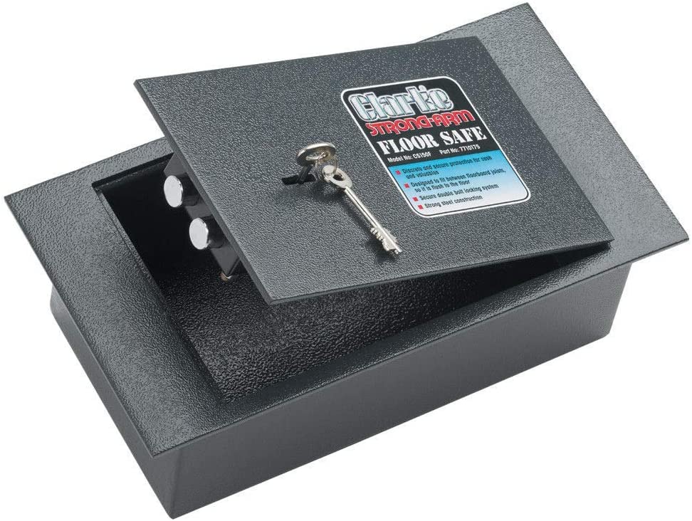 CLARKE FLOOR SECURITY SAFE WITH KEY OPERATED LOCK 4.4 LITRES, Charcoal Grey, 12.8 cm x 21 cm x 39 cm