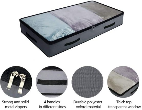2 Pcs Soft Underbed Storage Containers with 4 handles & Clear Lid for easy find,Durable Material, Foldable - Image 3