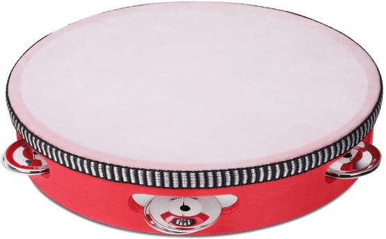 Flexzion Wood Handheld Tambourine 10" Inch Single Row 8 Pair Jingles (Wood) - Hand Held Percussion Drum Moon Musical Tambourine with Ergonomic Handle Grip for Adults Classroom Gift KTV Party - Image 3