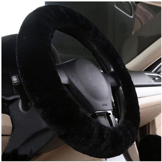 LY Liying Wool Cashmere Furry Fluffy Steering Wheel Cover Soft Winter Warm Super Feeling Furry Plush Vehicle Car Steering Wheel Covers Gloves - Image 2