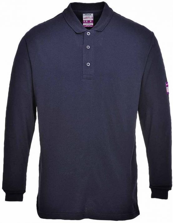 Portwest Flame Resistant Anti-Static Long Sleeve Polo Shirt, Color: Navy, Size: XL, FR10NARXL