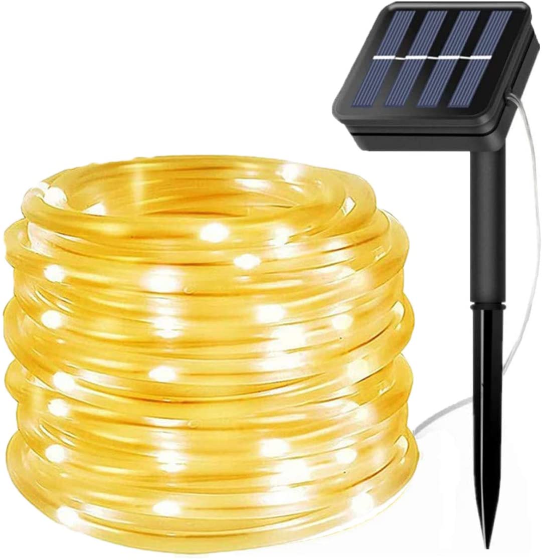 100LED Rope Lights Outdoor,KINGCOO Waterproof 39FT 8Mode Solar Powered Tube Strip Light Copper Wire Fairy String Lights for Garden Yard Party Wedding Christmas Decoration(Warm White)