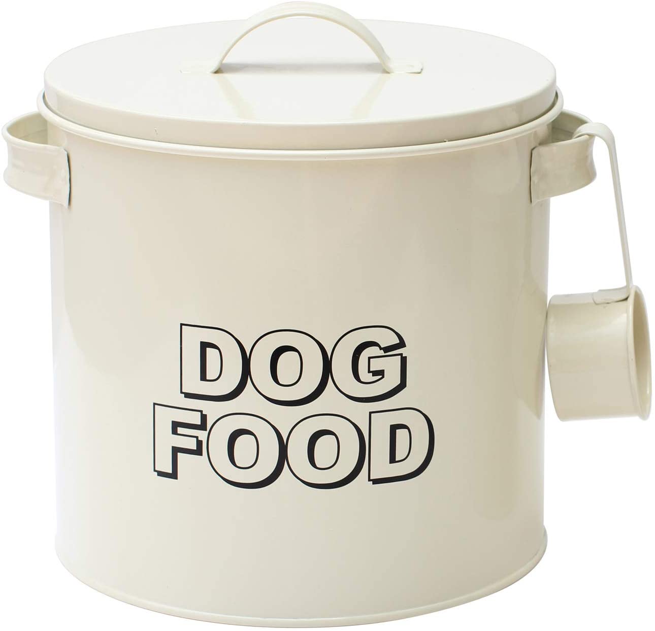 simpa Retro Vintage Styled Antique Cream 3PC Round Metal Dog Food Storage Sets: Food Tin, Treats Tin & Serving Scoop - Image 2
