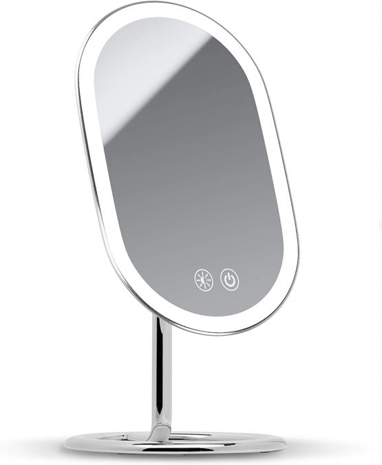 Fancii LED Makeup Mirror with 3 Dimmable Light Settings, Cordless & Rechargeable - Illuminated Tabletop Vanity Mirror, Dual Magnification - Vera (Obsidian)