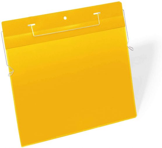 Durable Document Pocket with Wire Hanger A4 Landscape, Pack of 50 Pieces, Yellow