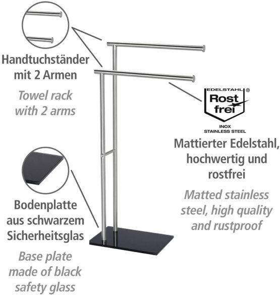 WENKO 20390100 Towel stand Lima - clothes stand, Stainless steel, 41 x 79 x 20 cm - Image 2