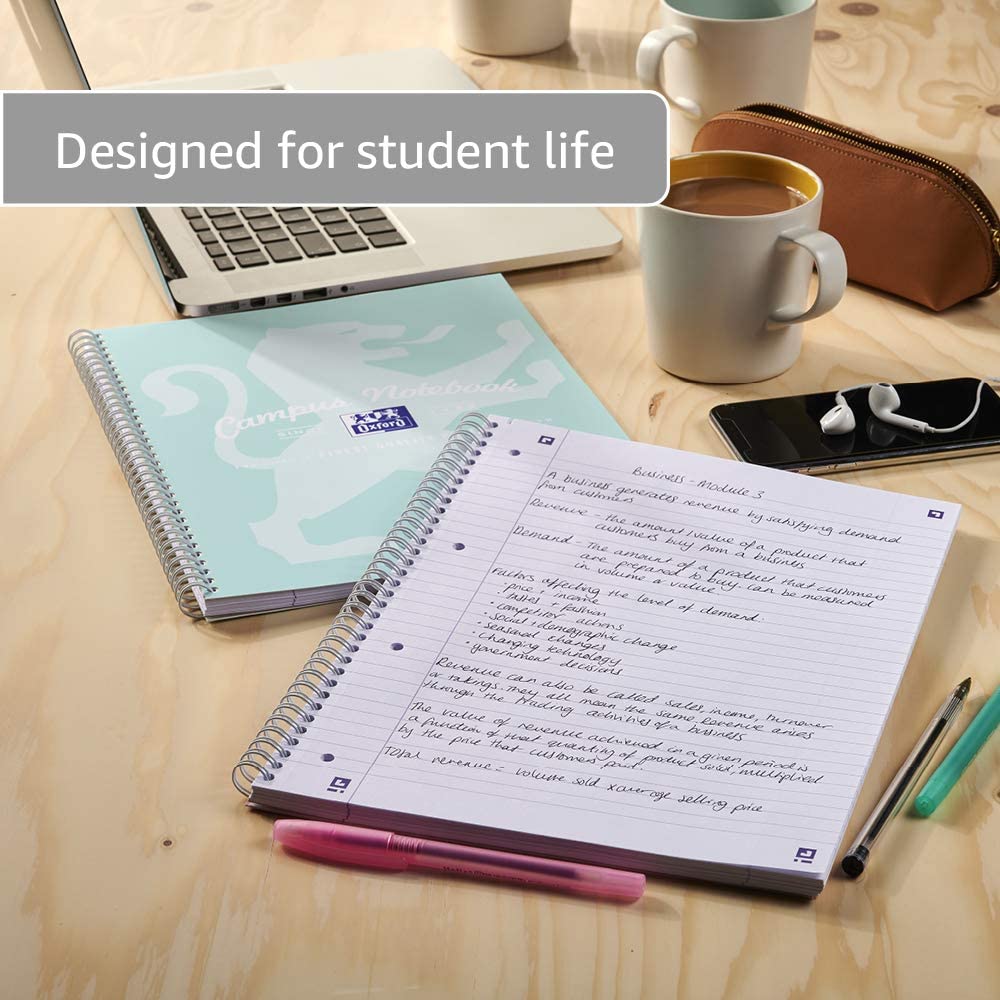 Oxford Campus Pastel A4 Notebooks, 140 Page Wirebound Pads with Premium Optik Paper+, Easy Tear Perforation - Image 4
