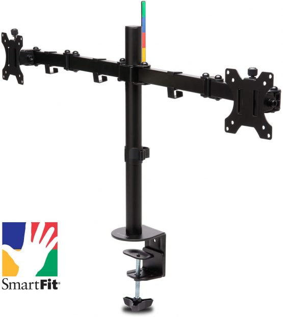 Kensington Smart Fit Dual Monitor Mount for Upto 32 Inch LCD LED Monitor Computer PC Screens, Ergonomic Double Arms Stand Desk Mount Bracket Tilt 45 Degree Swivel 90 Degree Rotate 180 Degree, Black