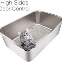 Yangbaga XXL Cat Litter Tray Suit for Two Cats ，High Side Rabbit Litter Tray，Stainless Steel Large Size Cat Litter Box No Odor, Non Stick, Never Bend, Easy to Clean