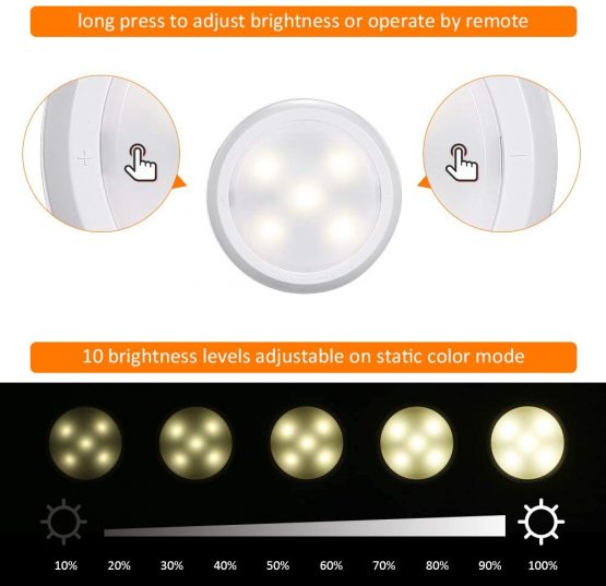 Tomshine Under Cabinet Kitchen Lights Battery Operated & USB Charging Dimmable LED Touch Light with Remote Control and 3/6/12H Timing Setting, 6 Pack(RGBW) - Image 2
