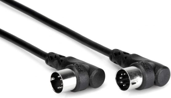 Hosa MID-310RR 10ft Right Angle 5 Pin DIN to Same MIDI Cable - Black