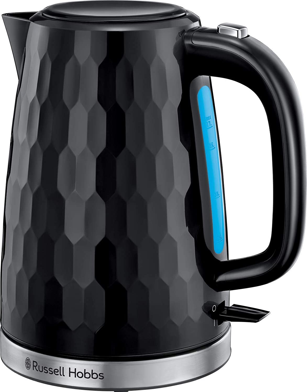 Russell Hobbs Honeycomb Electric 1.7L Cordless Kettle (Fast Boil 3KW, Black premium plastic, matt & high gloss finish